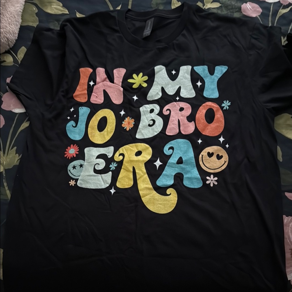 Jonas Brothers Black Graphic T-Shirt with Colorful Text